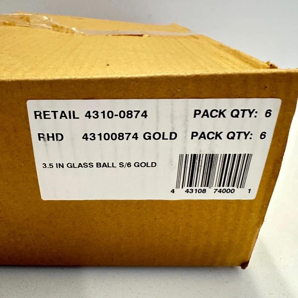 Restoration Hardware Gold Crackle Glass Ball Christmas Ornaments Set of 6 3.5in